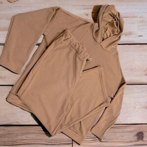 Women's two piece Matching Set‎ XL Lt coffee oversized Hoodie & wide leg pants